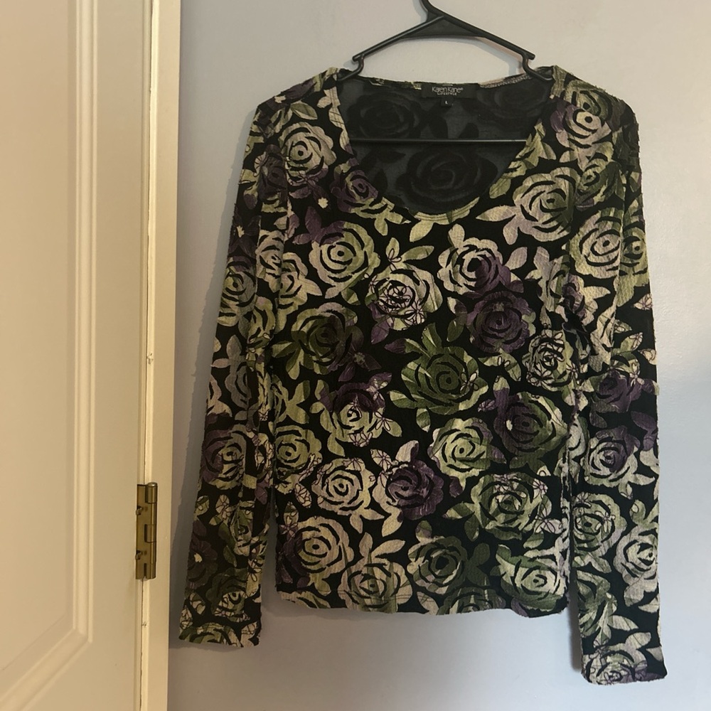 Karen Kane Rose Pattern Blouse - Black, Green, Purple